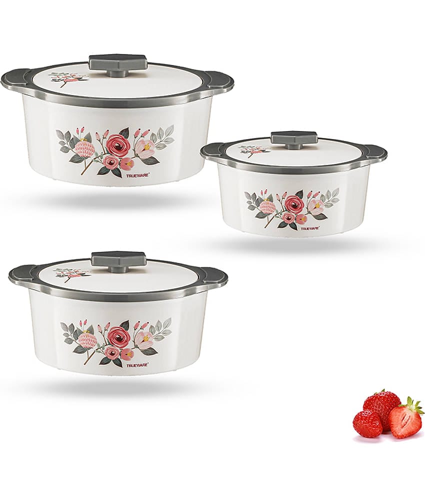 Trueware Florra Plastic & Dark Blue Steel Thermoware Casserole ( Set of 3 , 2500 mL )