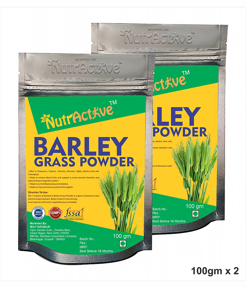 NutrActive Organic Barley Grass Powder for Natural Alkaline and Chlorophyll 200 gm Vitamins Powder