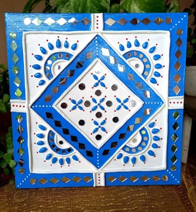 Classic White-Blue  MIrror Wall Hanging Lippan Art-1