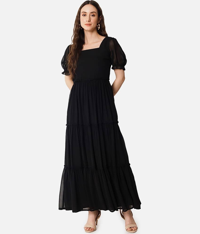 Femvy Women Georgette Solid Gown ( Black )