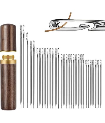 30pcs Quilting Needle Self-Threading Quilting Needle with Wooden Needle Case Long Quilting Needle of Various Sizes Easy Self-Threading Quilting Needle for Quilting, Embroidery, Hand Sewing