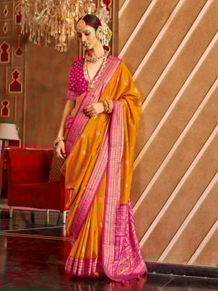 Orange Soft Silk Printed Patola Saree