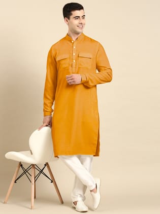 Mustard Pathani Kurta Set-Made To Measure / Only Pathani - No Lowers