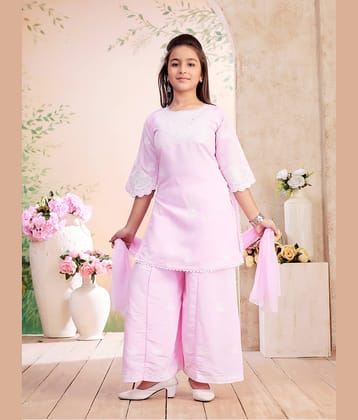 Aarika Girls Silk Kurti with Pants ( Pack of 1 , Pink )