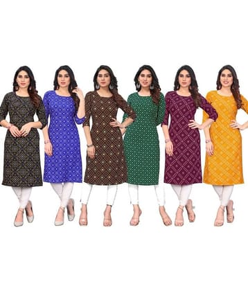 KETAKI FASHION Crepe Printed Straight Women's Kurti - Multicolor4 ( Pack of 6 )