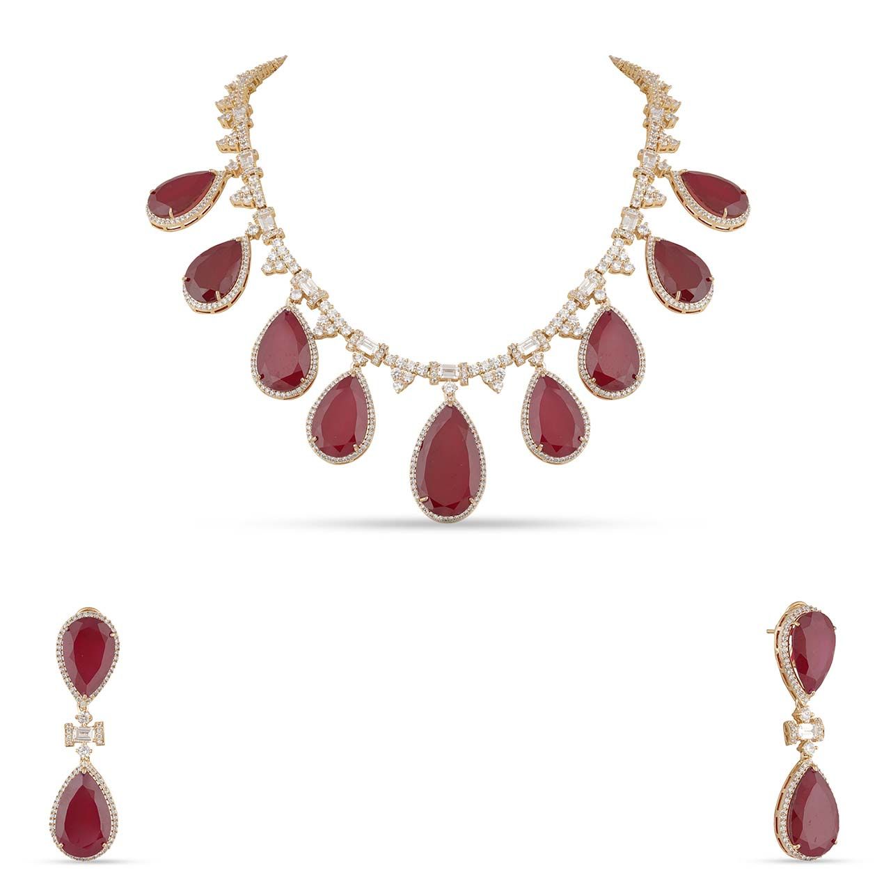 Afiyah - Red Stone Kundan Necklace Set