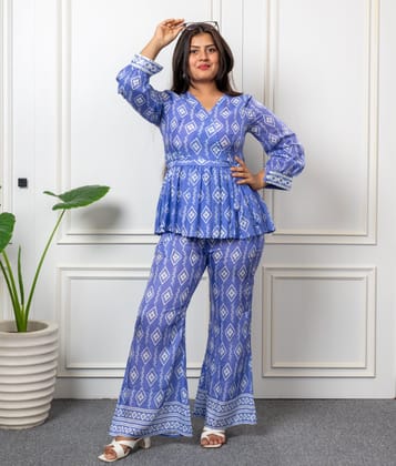 Muslin fabric peplum top with pant set and belt-L