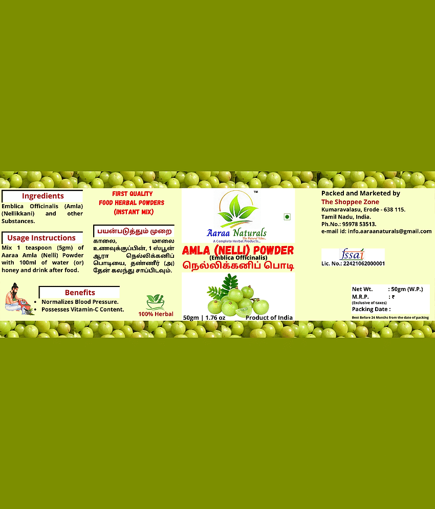 Aaraa Naturals Amla (Nelli) Powder Instant Mix 50 gm Pack of 4