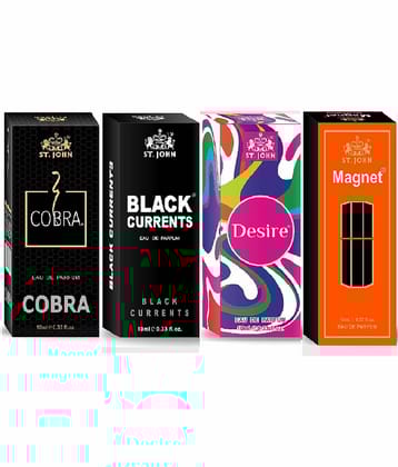 ST.JOHN Cobra ,Black Current ,Essence & Magnet Pocket Perfume for Men 10 ml ( - Pack of 4 )