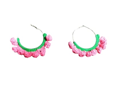 Handmade Pink Floral Crochet Earrings - Boho Style