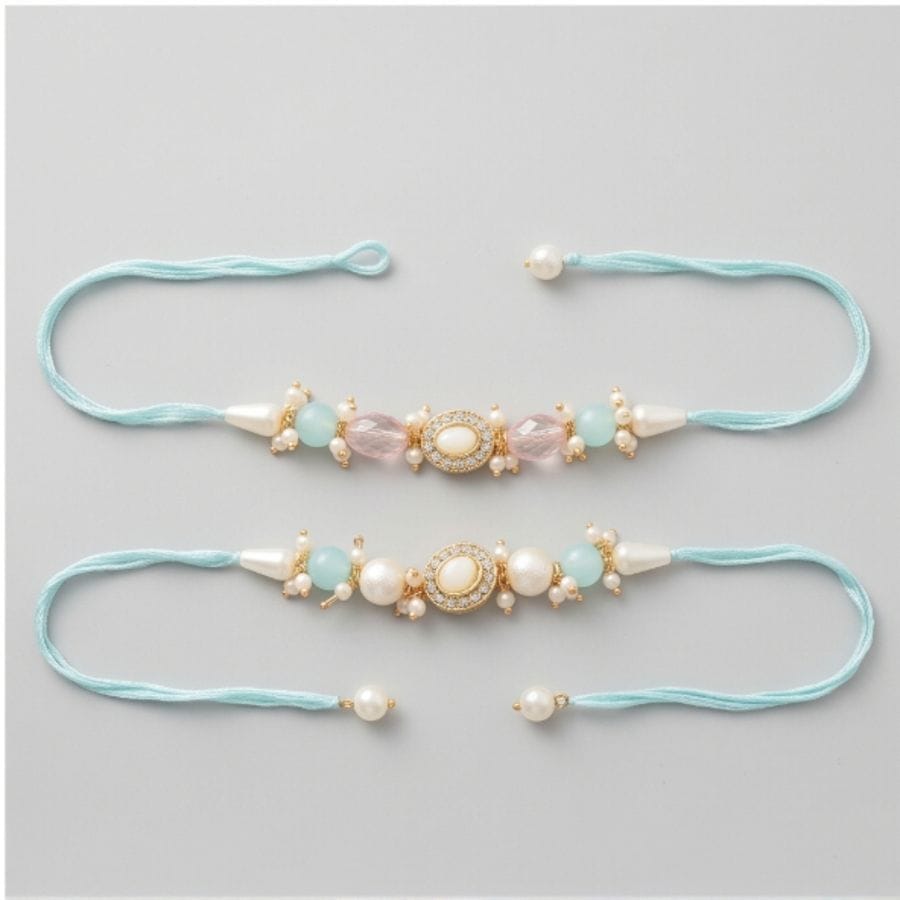 Artisanal Pearl and Stone Designer Rakhi (set of 2)