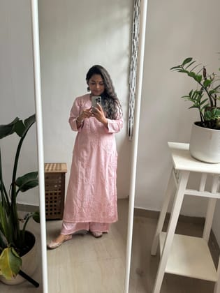 Cotton Chikankari Plazzo Set - pale pink-Pale pink / cotton / S