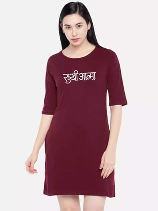 Sukhiaatma Maroon T-Shirt Dress-S-34
