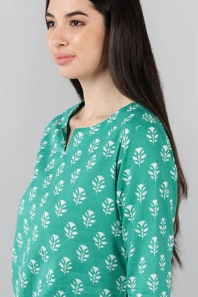 Sea Green Cotton Floral Night Suit VNWK1052
