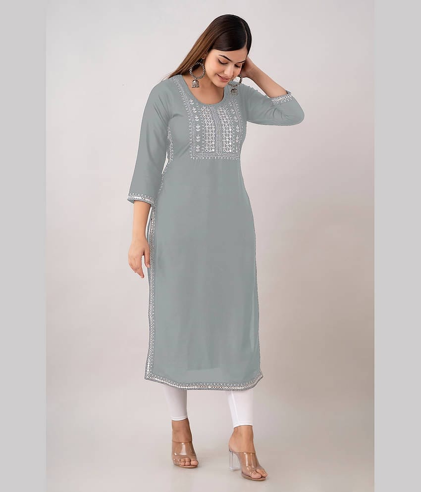 Kapadia - Grey Rayon Women's Straight Kurti ( Pack of 1 )