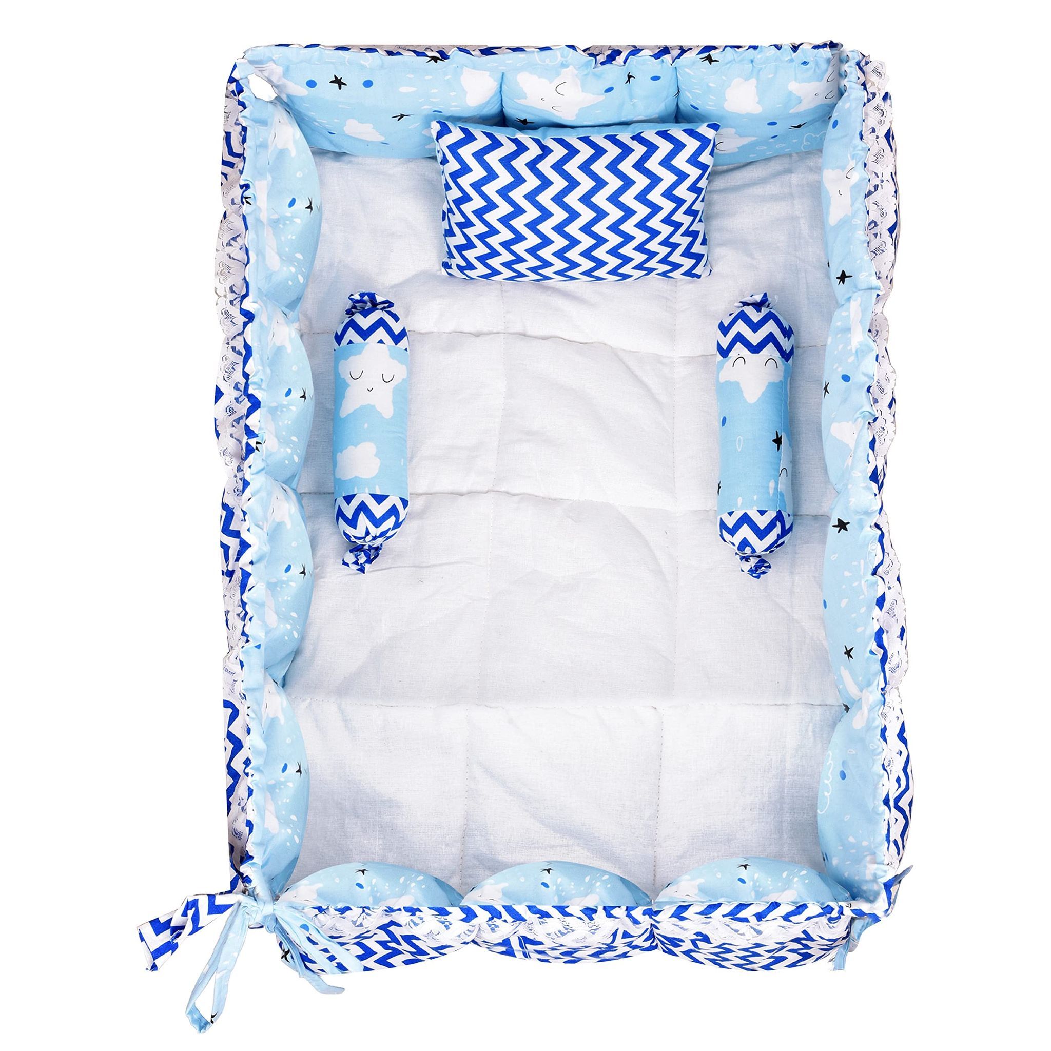 LOREM 3 Pillows & Square Shape Cotton Baby Bed for 0-1 Year BB16-18