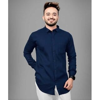 Baleshwar Men Blue Solid Slim Fit Casual Shirt