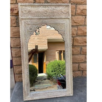 Wooden Carved Mirror Wall Decor, Distressed Bedroom Mirror