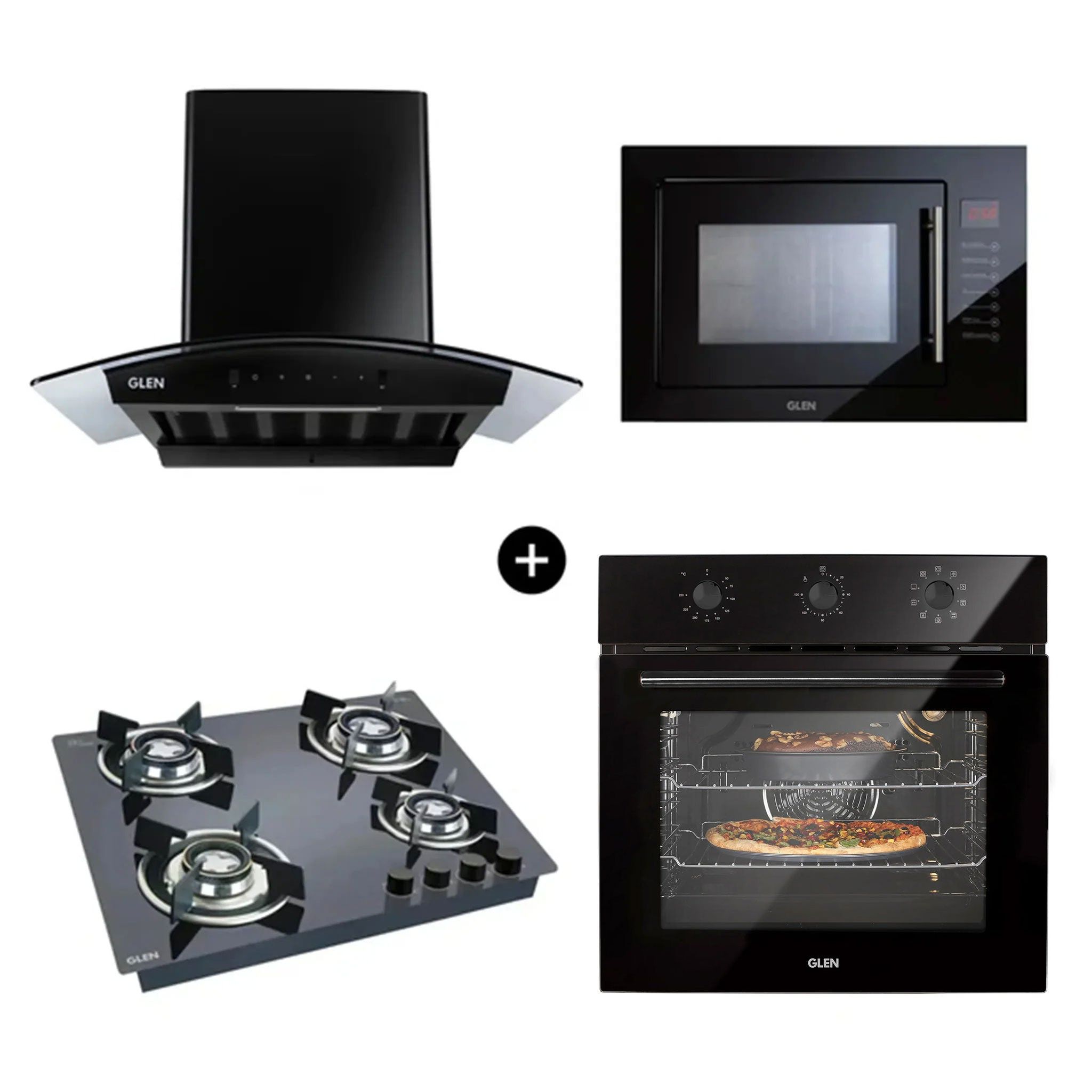 Built-In-Oven BO-651MRTBL + Built-in-Microwave 675 + Built In Hob Top BH1064ROHTDB + Auto Clean Chimney CH6058BLAC60