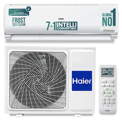 Haier 1.5 Ton 3 Star Twin Inverter Split AC (Copper, 7 in 1 Convertible, Frost Self Clean, HD Filter, Cools at 54C, Long Air Throw - HSU17VP-TQS3BN-INV, White)