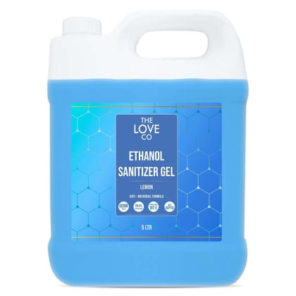 The Love Co Sanitizer Gel| WHO Recommended 80% Alcohol | Alcohol Based Hand Sanitizer | Hand Cleansing Gel| For All Skin Types| Hand Cleanser| Lemon & Aloe Vera| 100% Vegan, 5 L