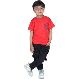 Kid Kupboard Cotton Boys T-Shirt, Red, Half-Sleeves, 7-8 Years KIDS7369