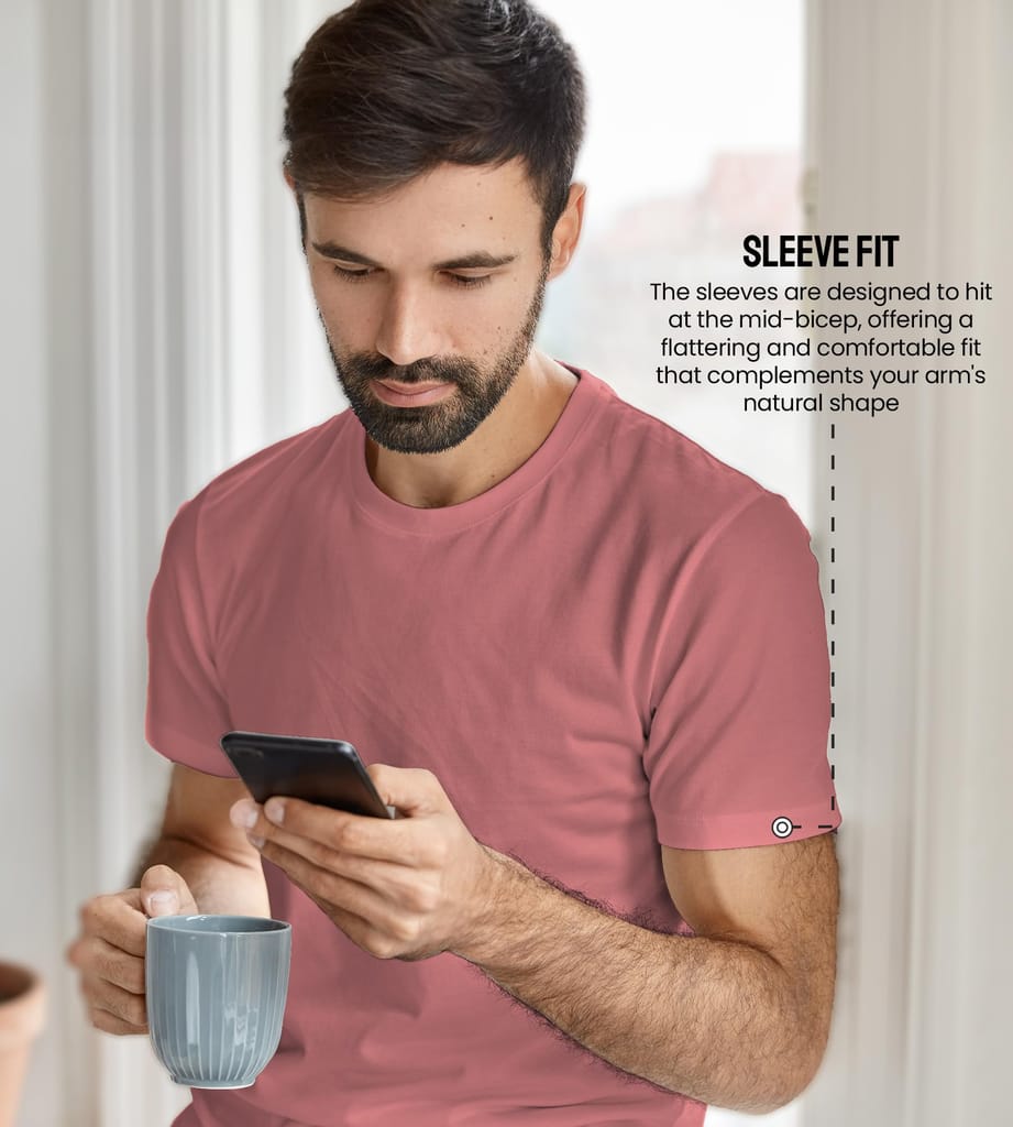 Freecultr Truly Classic Organic Men's Cotton T-Shirt | Solid Round Neck Half Sleeve | Plain Stylish t Shirts | Regular Fit | Casual T Shirt for Man Pack of 1-Dusty Pink