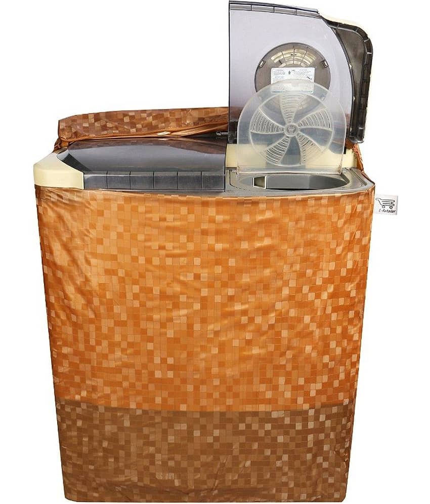 E-Retailer Classic Orange Colour With Square Design Semi-Automatic Washing Machine Cover For 8.5 Kg Capacity