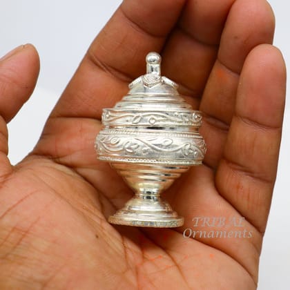 Vintage style handmade 925 sterling silver trinket box, best brides kukum box. best puja utensils, silver article jewelry box stb393