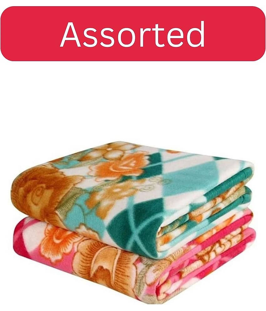 Welhouse Fleece Floral Single Bed Blanket ( 222 cm x 150 cm ) - Multicolor ( Pack of 2 ) Assorted
