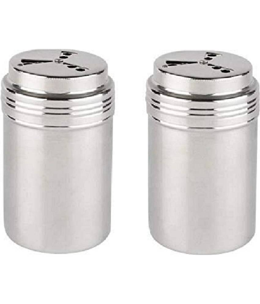 Dynore Multi shaker Steel Silver Spice Container ( Set of 2 )
