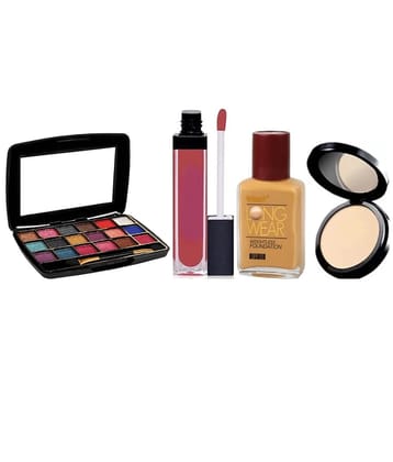 swenky 18color shimmer eyeshadow with long-wear compact foundation & liquid lipstick (Pack of 4)
