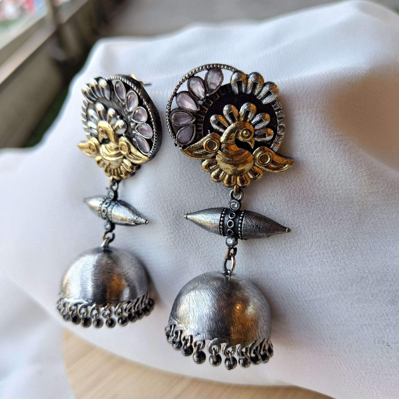 Inara peacock Jhumki-Pink