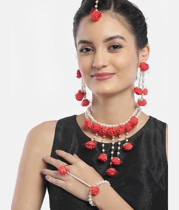 YOUBELLA Red Alloy Necklace Set ( Pack of 1 )