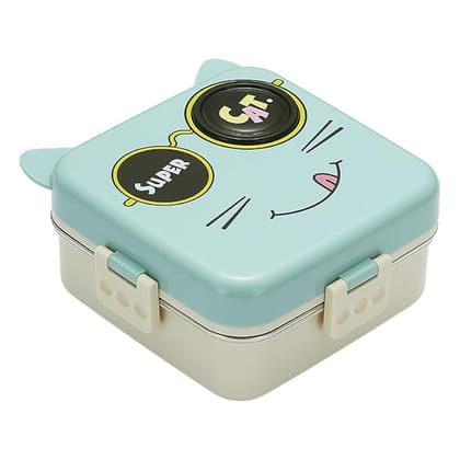 LittleStation Kids Bento Lunch Box with Cat Design, Suitable for Breakfast, Lunch, Snacks 1 Containers Lunch Box (1120 ml, Thermoware) (Blue Color)
