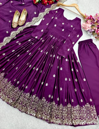 Designer Party Wear Gown -Pent And Dupatta With Embroidery Sequence Work Designer Party Wear Gown -Pent And Dupatta With Embroidery Sequence Work