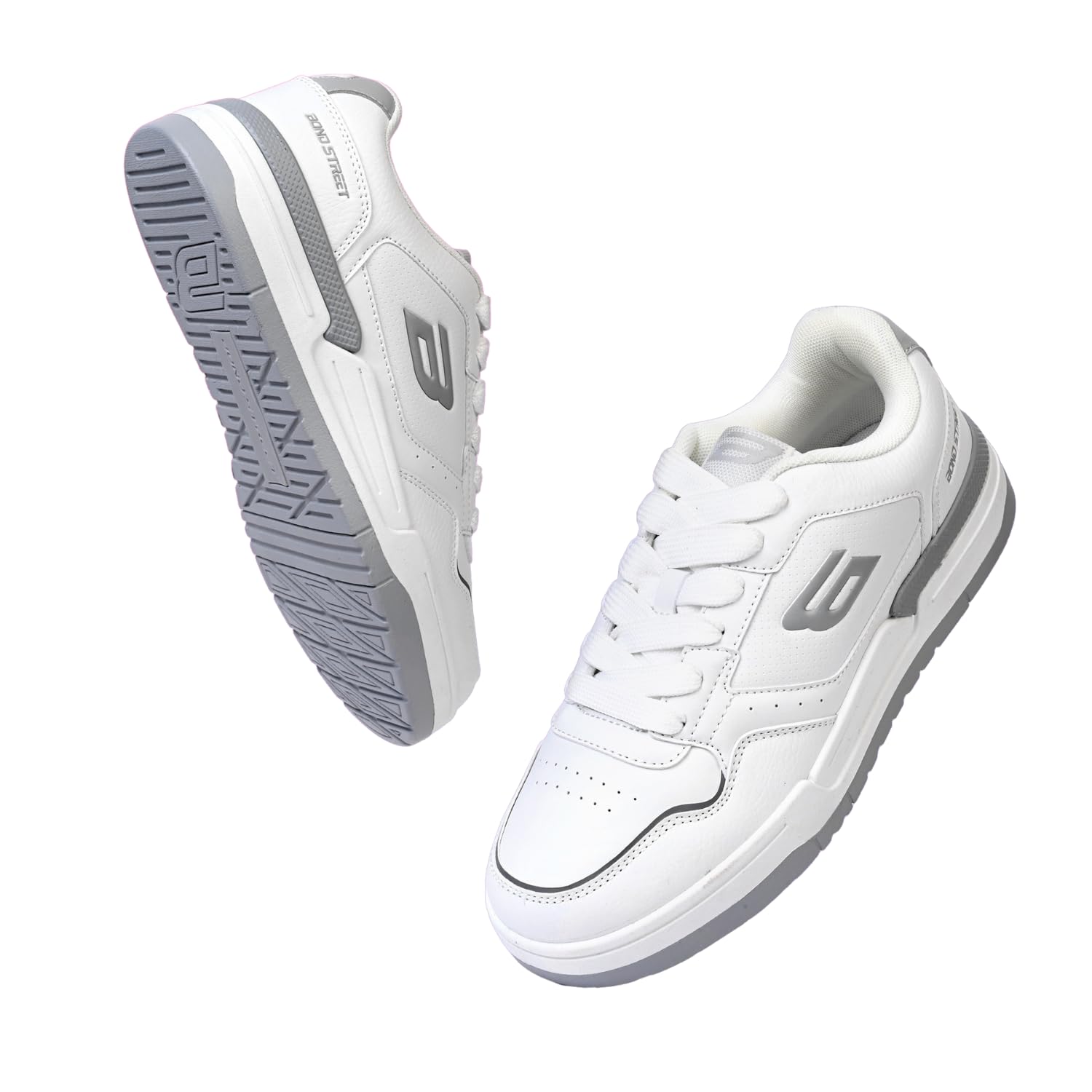 Bond Street Men's White Casual Sneakers | PU Upper Lace-Up Shoes for Men | Lightweight Footwear | Stylish & Comfortable Sneakers with Durable PVC Sole