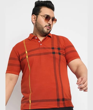 RELANE Pack of 1 Cotton Blend Regular Fit Striped Half Sleeves Men's Polo T Shirt ( Rust )