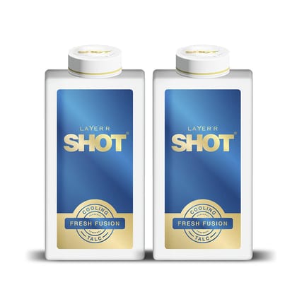 Layer'r Shot Fresh Fusion Cooling Talc For Men - 2 x150gm Each| Long Lasting Summer Talc With Premium Earthy & Mossy Fragrance | Invigorating Scent For Luxurious Summer Feel | Perfect For Every Occasion | Gift For Men