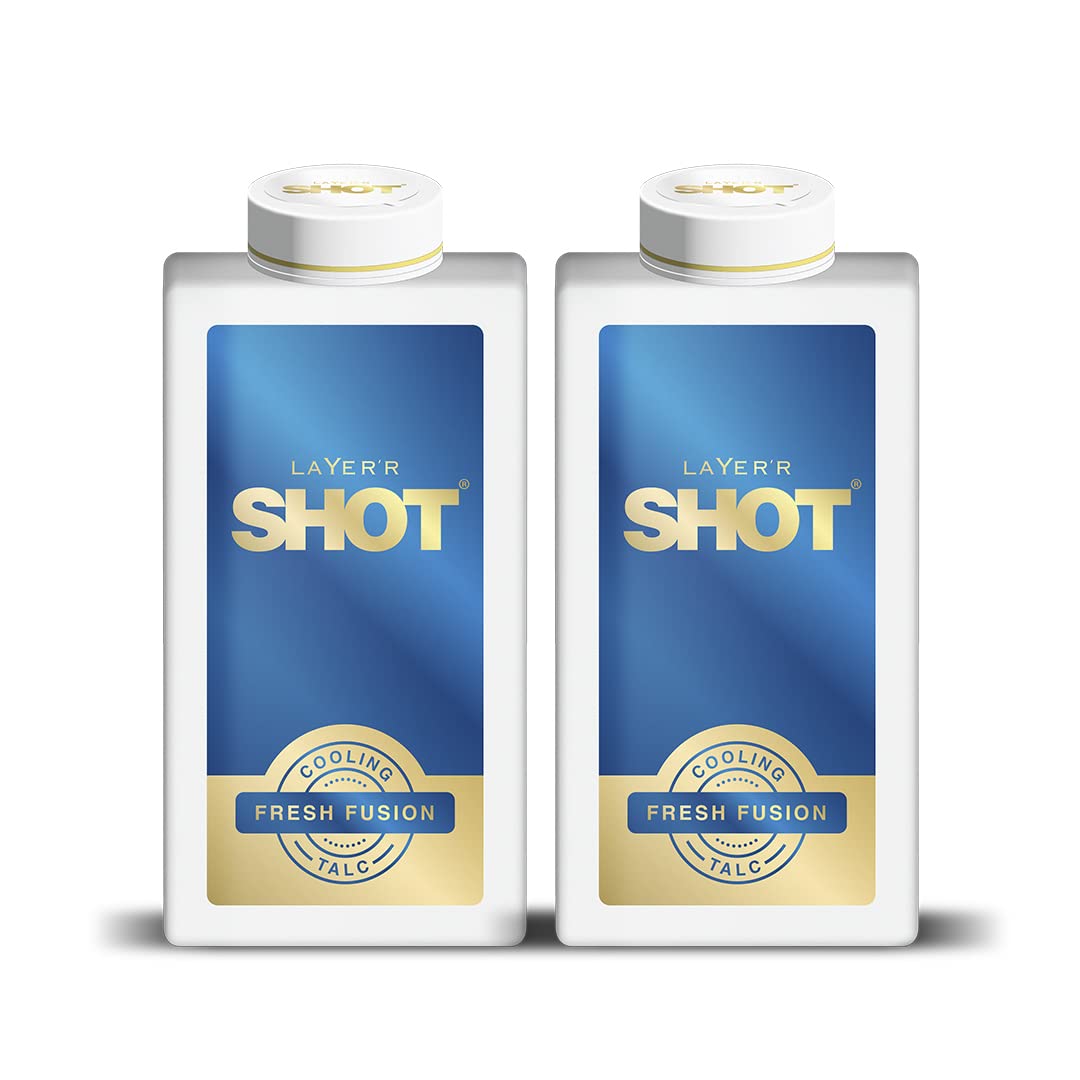 Layer'r Shot Fresh Fusion Cooling Talc For Men - 2 x150gm Each| Long Lasting Summer Talc With Premium Earthy & Mossy Fragrance | Invigorating Scent For Luxurious Summer Feel | Perfect For Every Occasion | Gift For Men