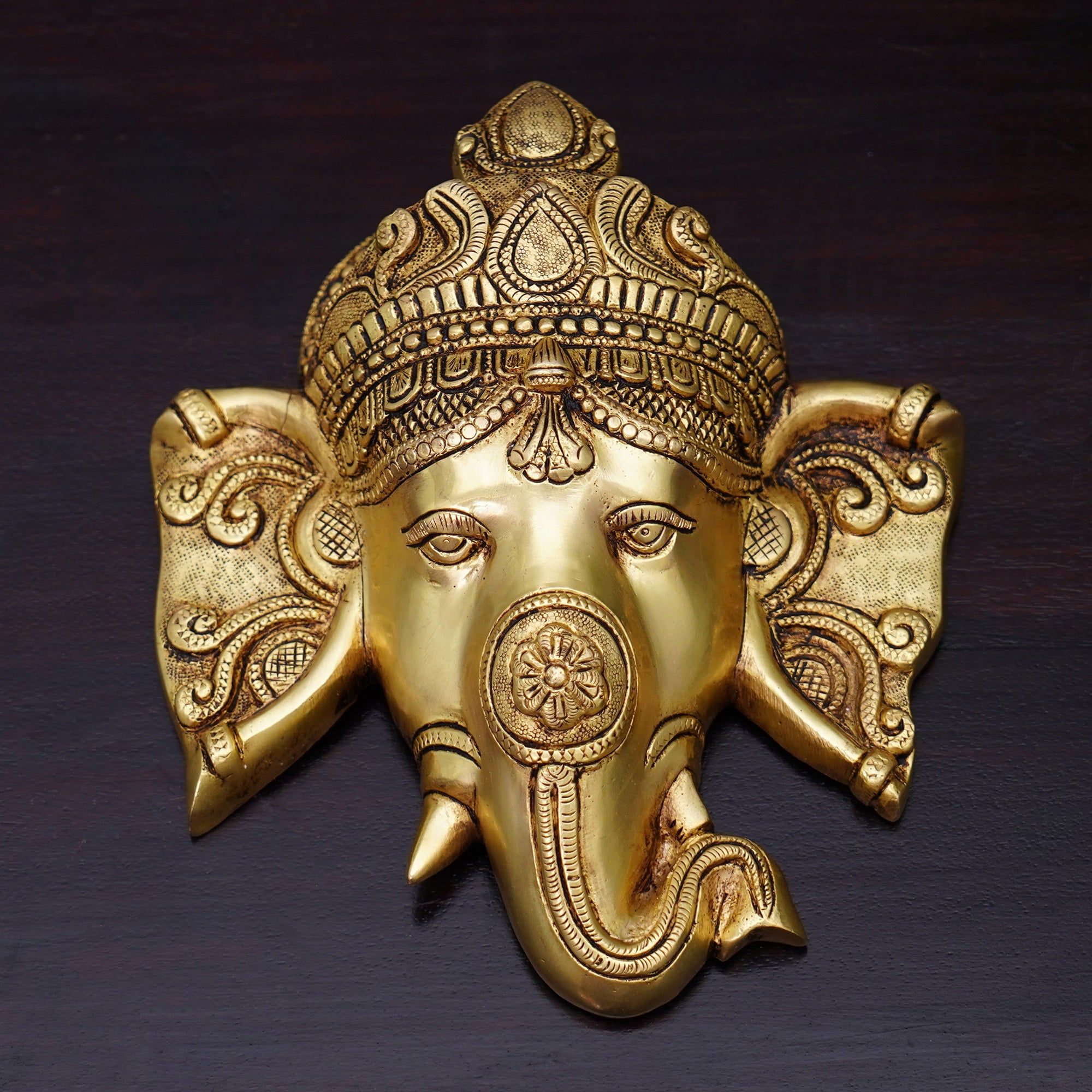Brass Elephant Face Mask-Height 9"