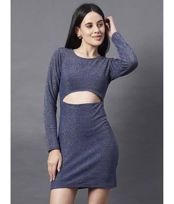 Rigo Women Cotton Self Design Bodycon Dress ( Navy )