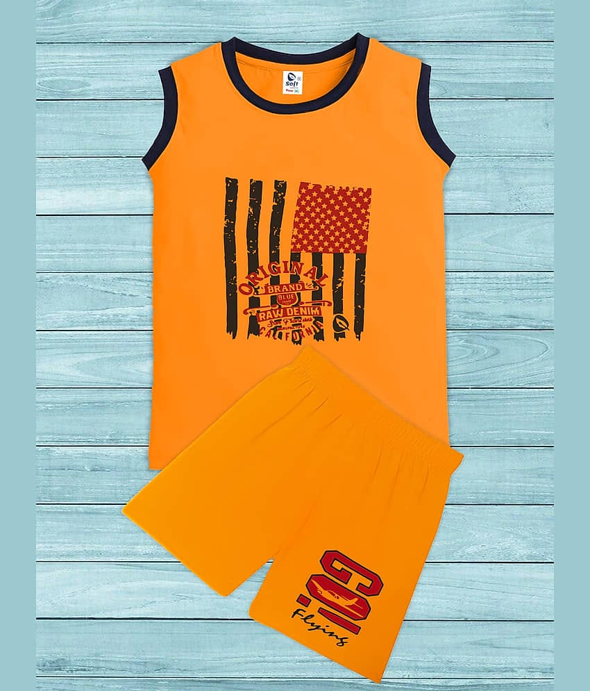 JILZ Pack of 1 Boys Cotton T-Shirt & Shorts Set ( Yellow )