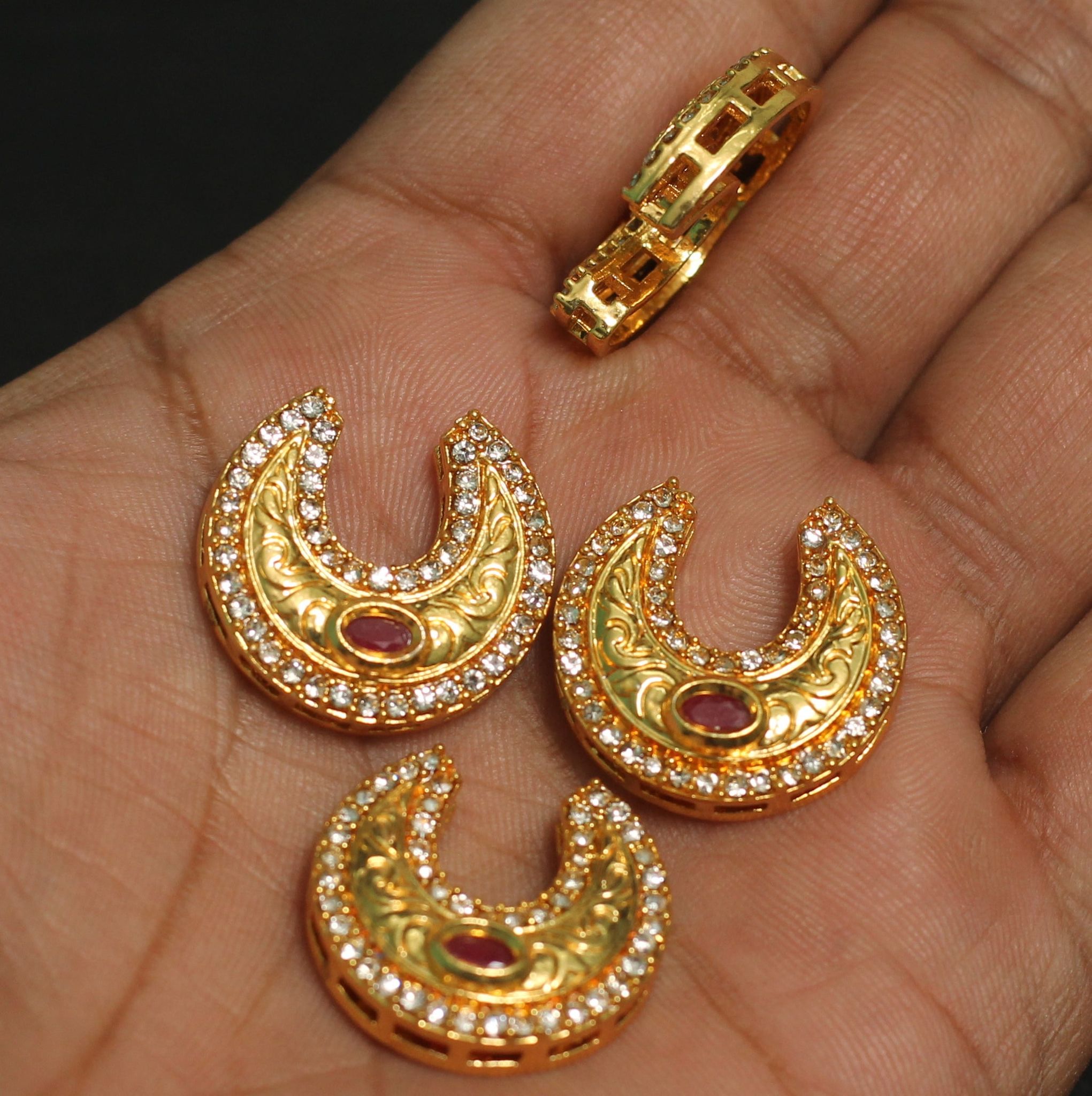 4 Pcs, 22mm, Kundan Chandbali Earrings Components & Connectors Golden-Golden / Kundan
