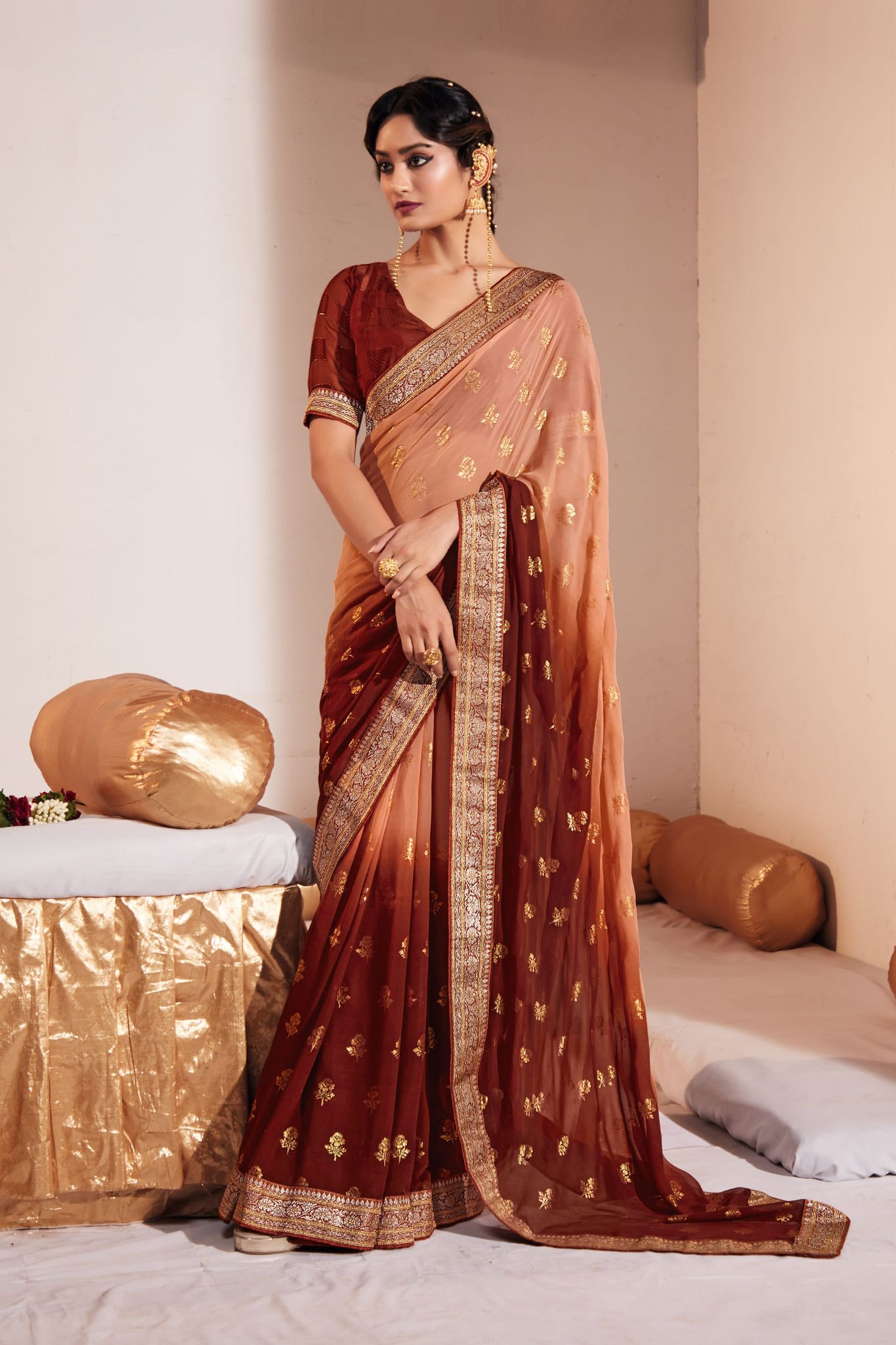 Peach Heavy Weightless Floral Saree