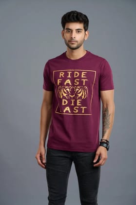 Ride Fast, Die Last Printed Maroon T-Shirt for Men S