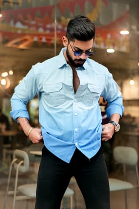 Sky Double Shade Cotton RFD Designer Shirt Sky Double Shade Cotton RFD Designer Shirt