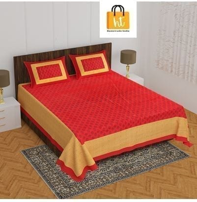 3001-Hometrade India-Standard King Size (90*108 Inches) Double Bedsheet With 2 Pillow Cover-RJ-14-Jaipur lining-3157