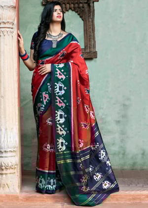 POMPEIAN RED WOVEN PATOLA SAREE SILK