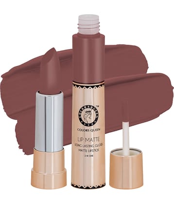 Colors Queen 2 in 1 Matte Finish Water Proof Lipstick Ice Nude (Shade - 50)